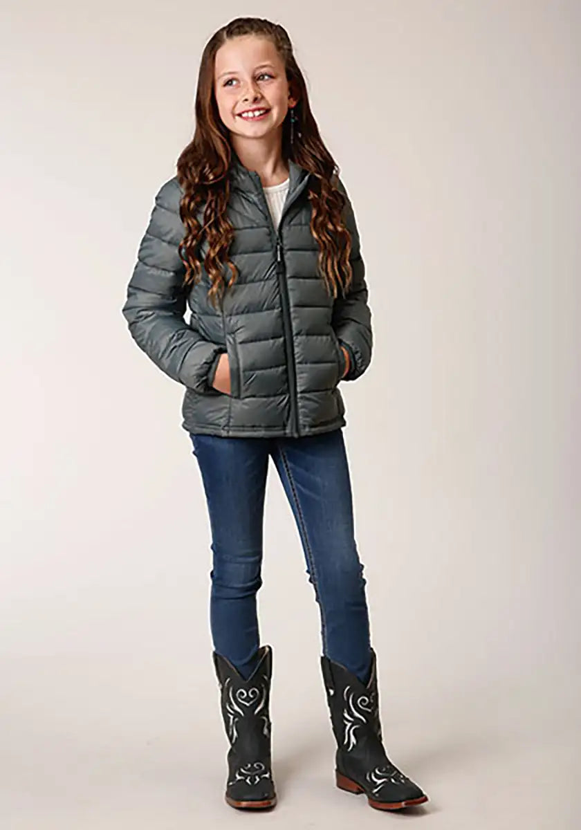 Roper Girl's Lightweight Hooded Puffer Coat (Sage) - Children's Jacket