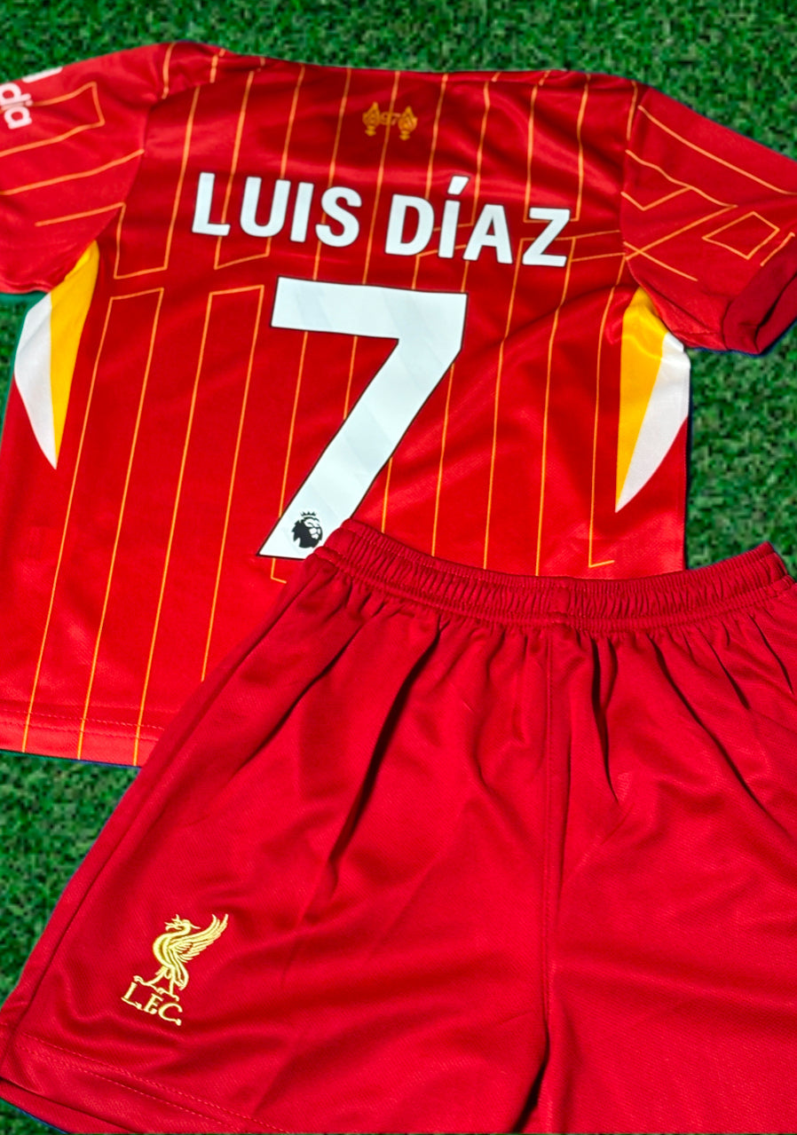 Luis Diaz 7 Liverpool Kids Jersey Set Soccer Football Toddler Youth Uniform Kit