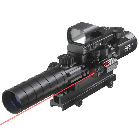 Pinty Nova 3-in-1 3-9x32 SFP Rifle Scope Combo, Red Laser