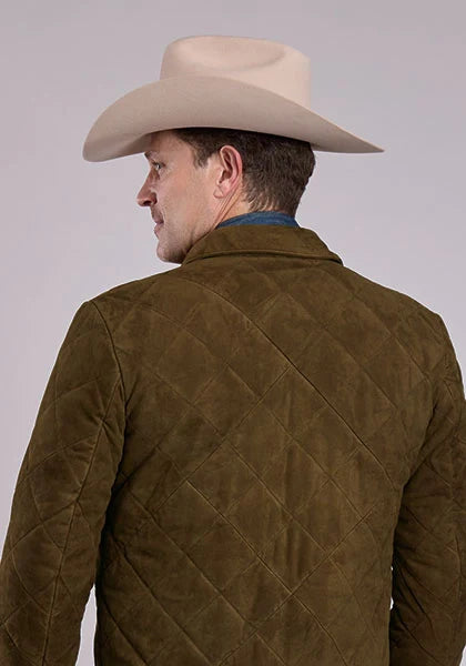 Stetson Novelty Solid Diamond Quilt (Brown) - Men's Suede Jacket