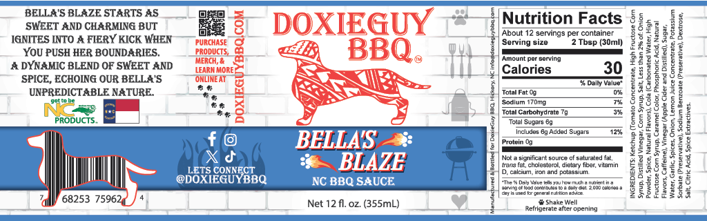 Bella’s Blaze – Sweet & Spicy Finishing BBQ Sauce (12 oz)