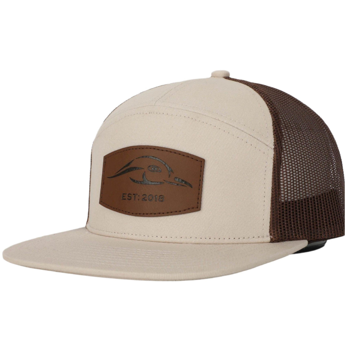AF Waterfowl Leather Patch Pale Khaki & Brown 7 Panel Hat
