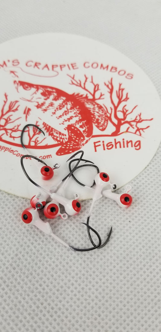 Cam's 30ct. White & Black (1/16 #2 Nasty Bend Hook) Life Like Double Paint Jig Head