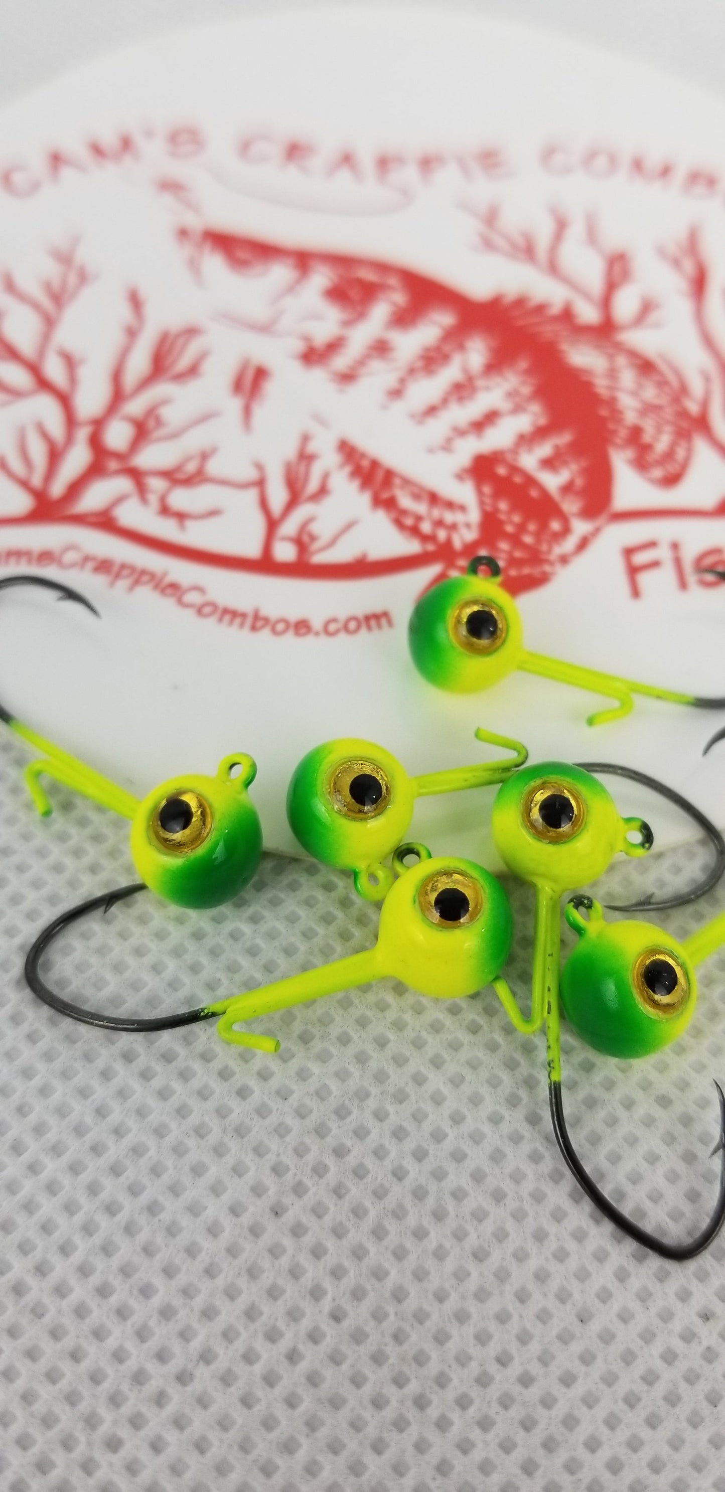 Cam's 20ct. Premium Honey Chartreuse (1/8 #2 Nasty Bend Hook) Holographic Life Like Double Paint Jig Head