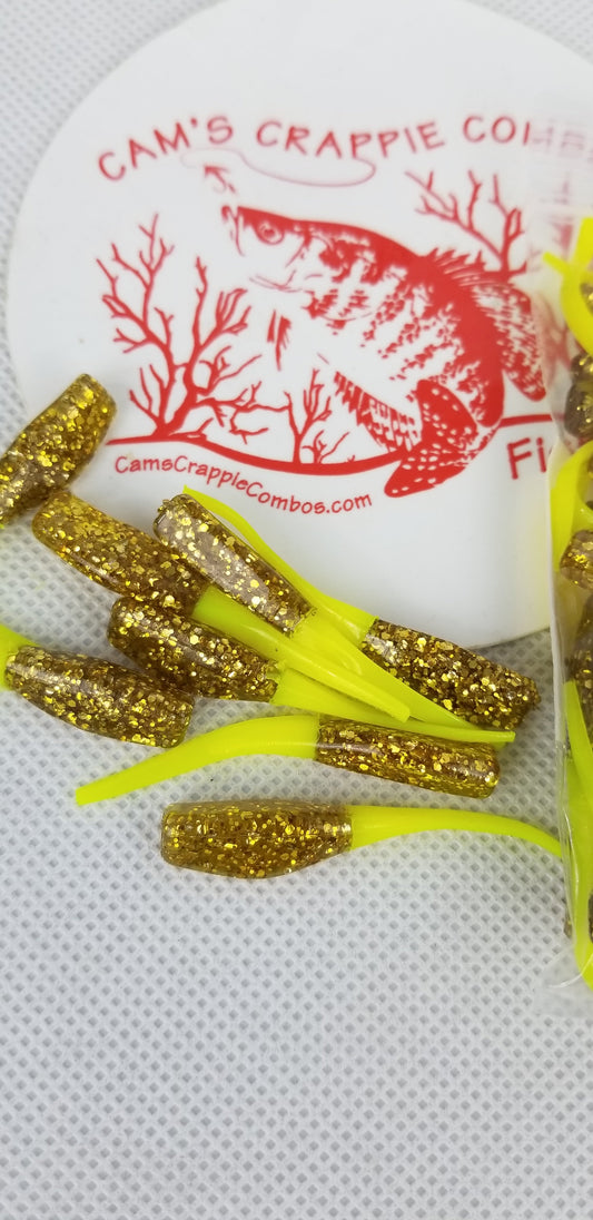 CAM'S 100pc 2" "GOLDFINGER" HOLOGRAM FLAKE STINGER SHAD JIG (EXCLUSIVE)
