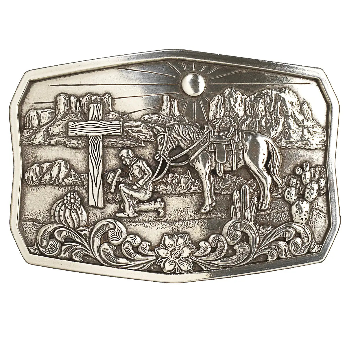Nocona Praying Cowboy Cactus - Belt Buckle