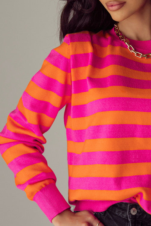80s Bright Pink & Orange Shoulder Sweater