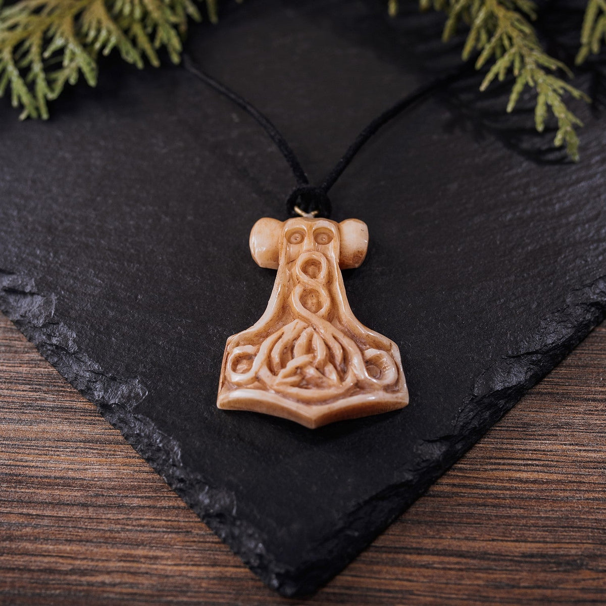 Mjolnir Bone Pendant – Carved Viking Odin Necklace