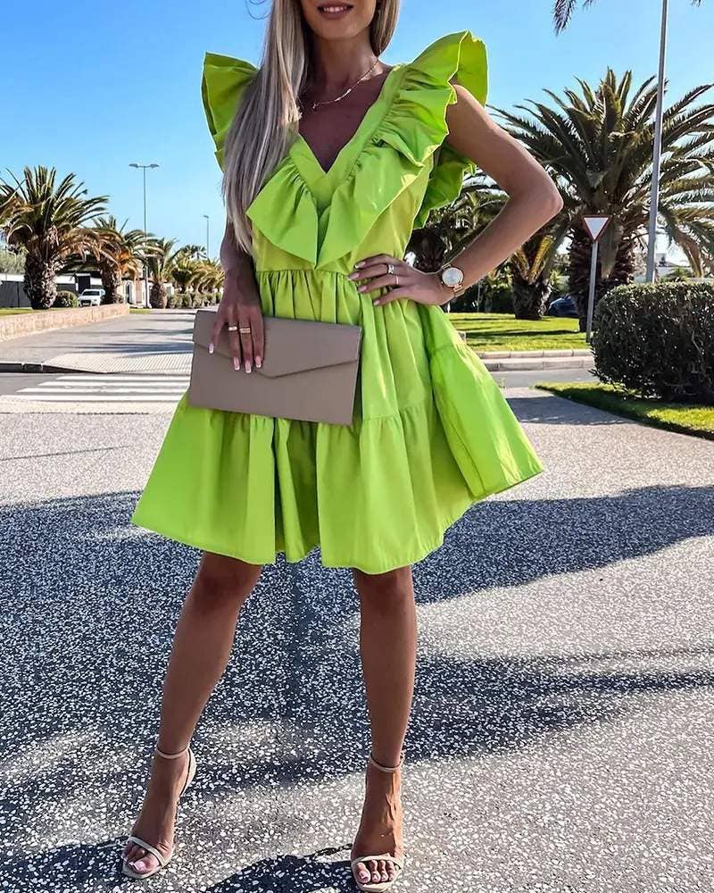 Ruffle Hem Green Spring Dress