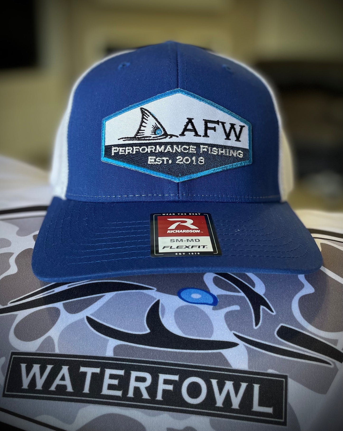 AFW Fishing Patch Hat - Royal - White Flextfit Hat