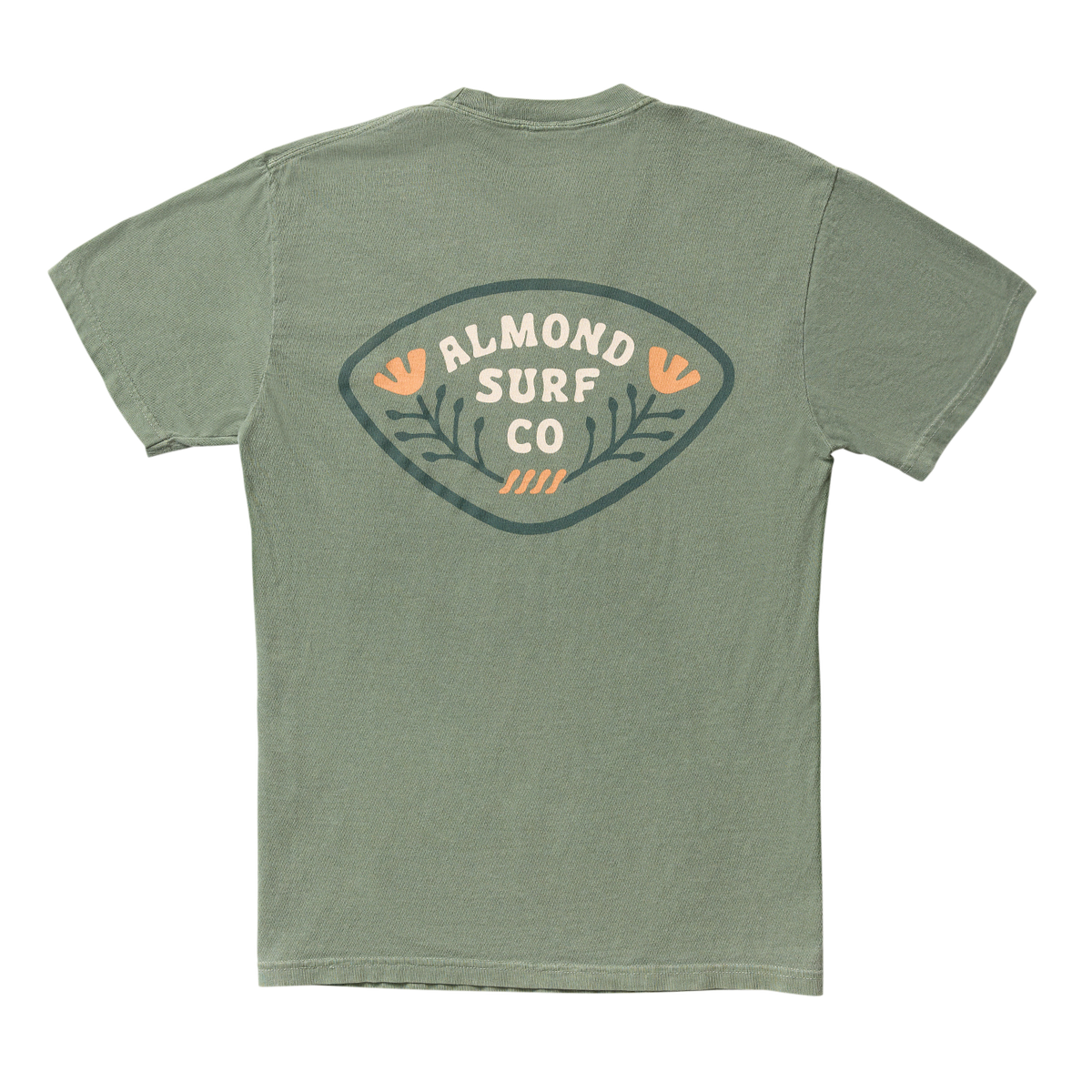 Almond Poppy Badge Tee | Moss Green