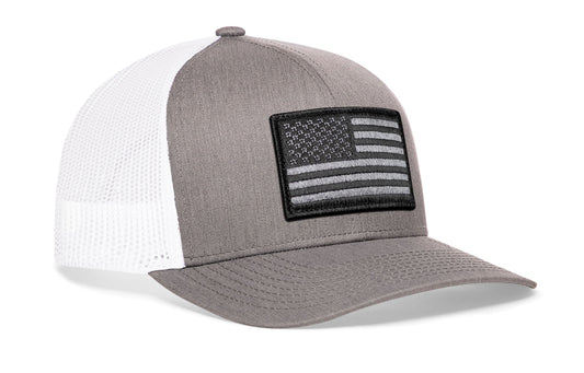 American Flag Trucker Hat | Gray-White USA Tactical Snapback