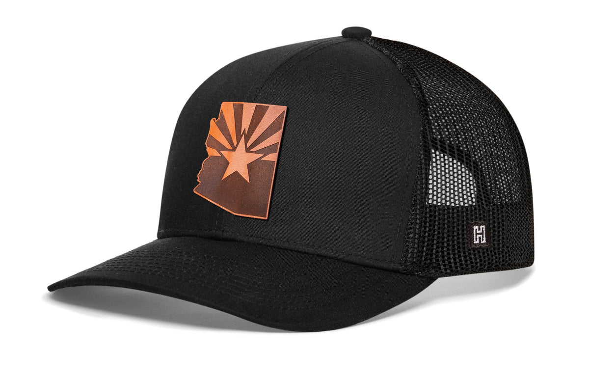 Arizona Flag Trucker Hat | Leather State Outline AZ Snapback