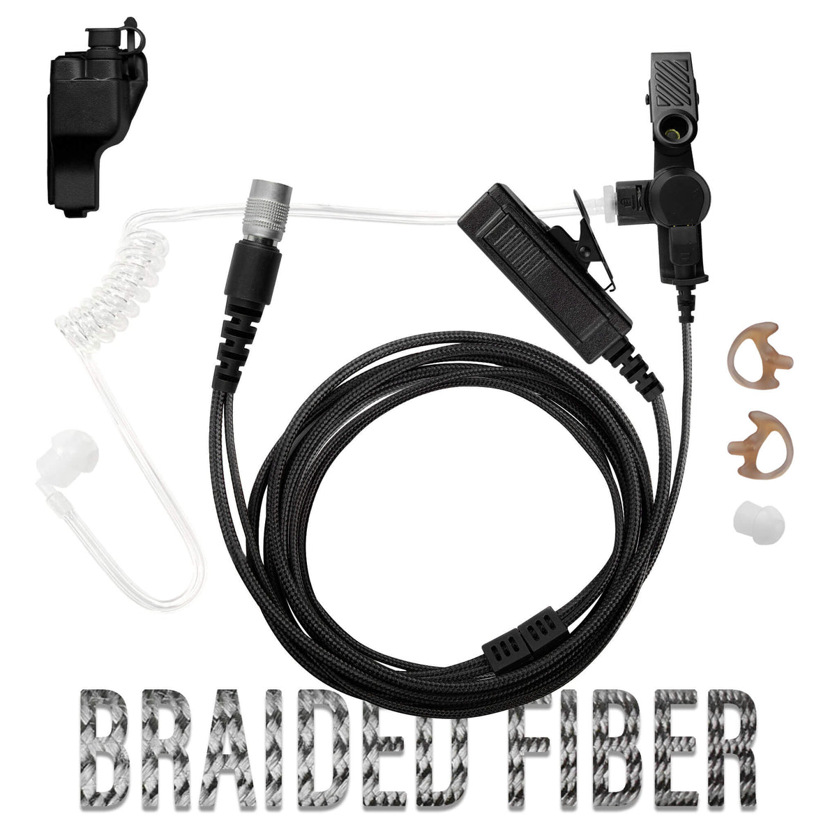 Tactical Mic & Earpiece Braided Fiber Kit w/ Quick Disconnect (Hirose) Connector - Motorola XTS Series, HT/JT1000, MT/MTS2000, MTX838/900/8000/9000, PR1500 & More
