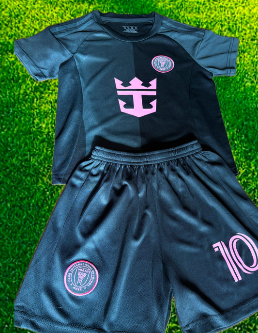 Lionel Messi Black Miami 2025 Kids Soccer Jersey Set Football