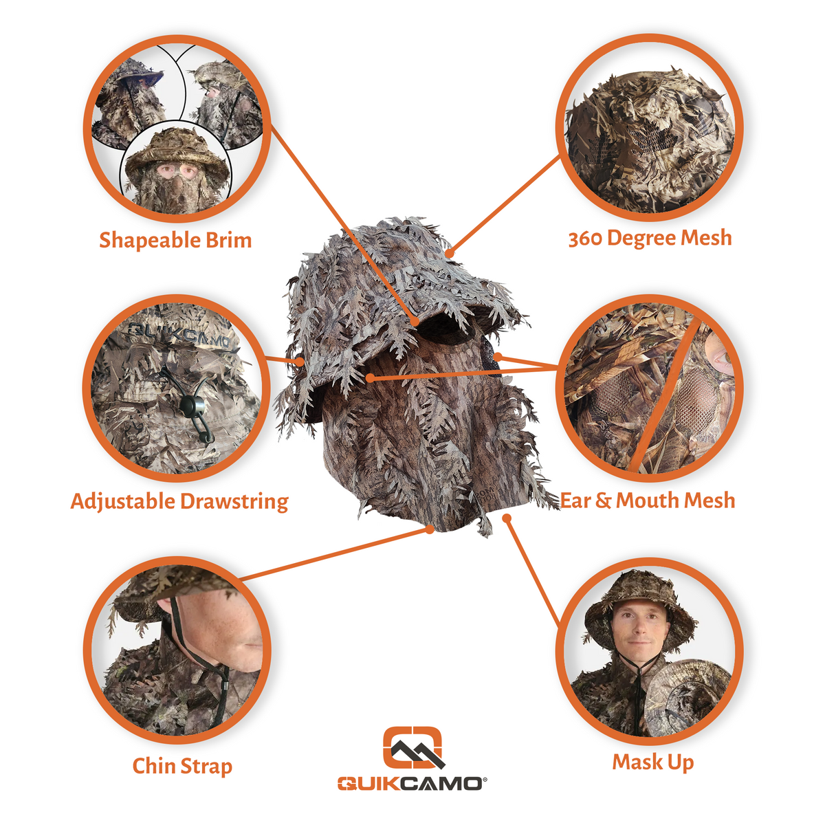 Hunting Hat & Camo Mask: 3D Leafy Bucket / Boonie Hat (Mossy Oak / Realtree)