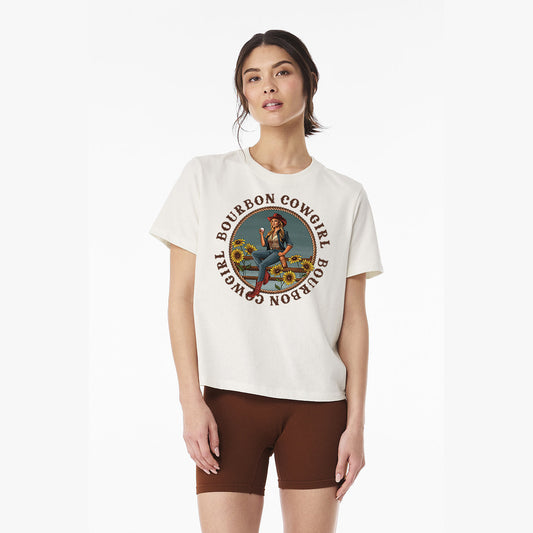 Bourbon Cowgirl Logo Boxy Vintage White Tee Shirt