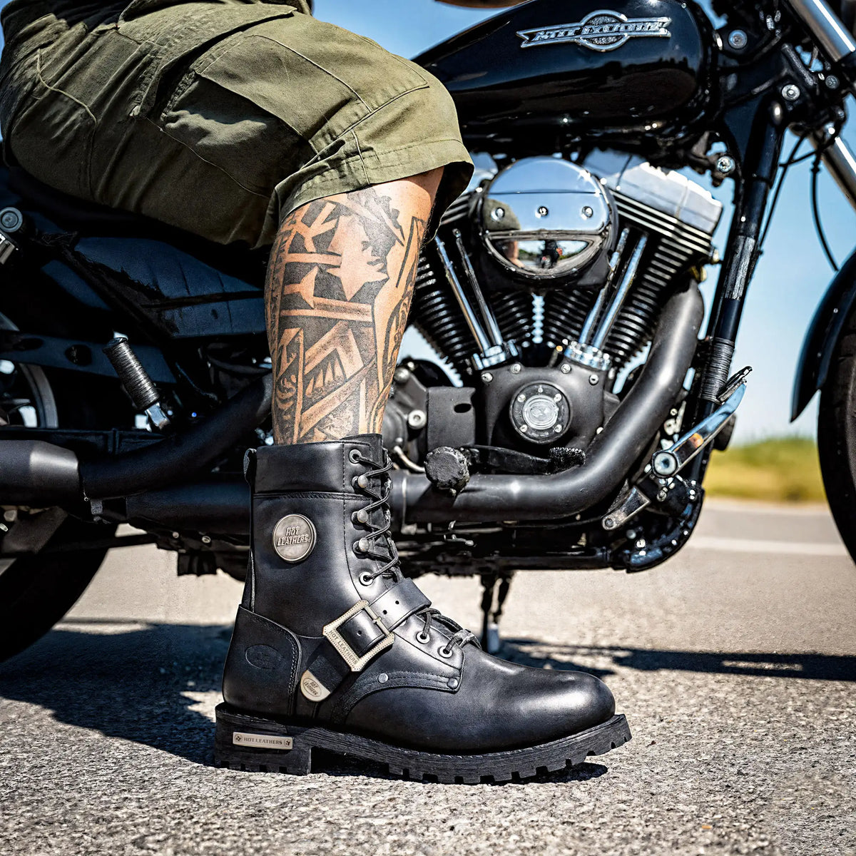 Men's Iron Buckle Black Logger Boots - BTM1006