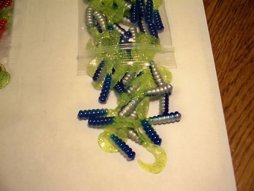 35pc 2" Cam"s Crappie Blue Ice Curly Tail Soft Crappie Jig & Trout Bass All Panfish