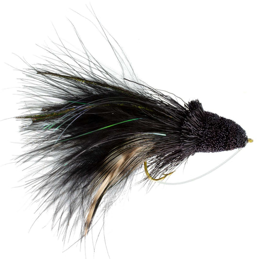 Black Dahlberg Deer Hair Diver 6 Flies Hook Size 4 - Bass Fly Fishing Bug Wide Gape Bass Hooks With Weed Guard