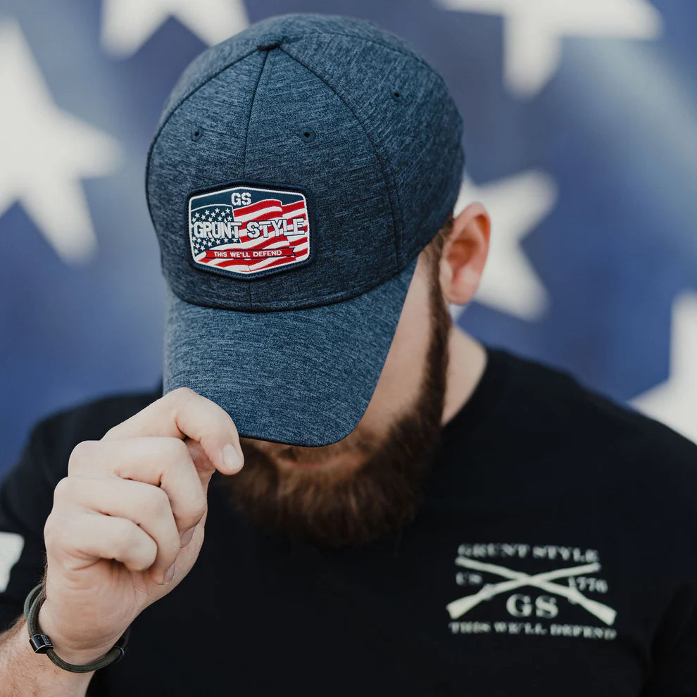 Grunt Style - Old Glory Patch Stretch Fit Hat - Navy Heather