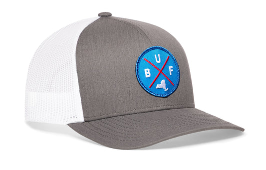 Buffalo Trucker Hat | Blue Red BUF X | Gray-White Snapback