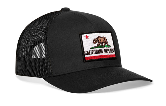 California Flag Trucker Hat | Black CA Snapback