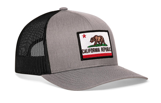 California Flag Trucker Hat | Gray-Black CA Snapback