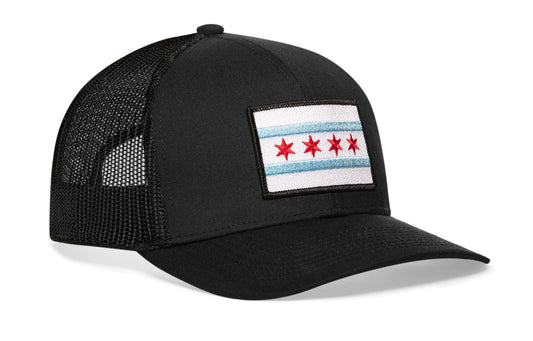 Chicago Flag Trucker Hat | Black City Snapback