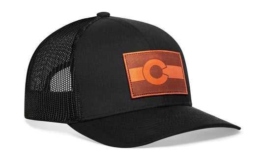 Colorado Flag Trucker Hat Leather | Black CO Snapback