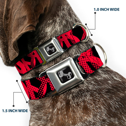 Dog Bone Seatbelt Buckle Collar - Peace Dots Black/Fuchsia