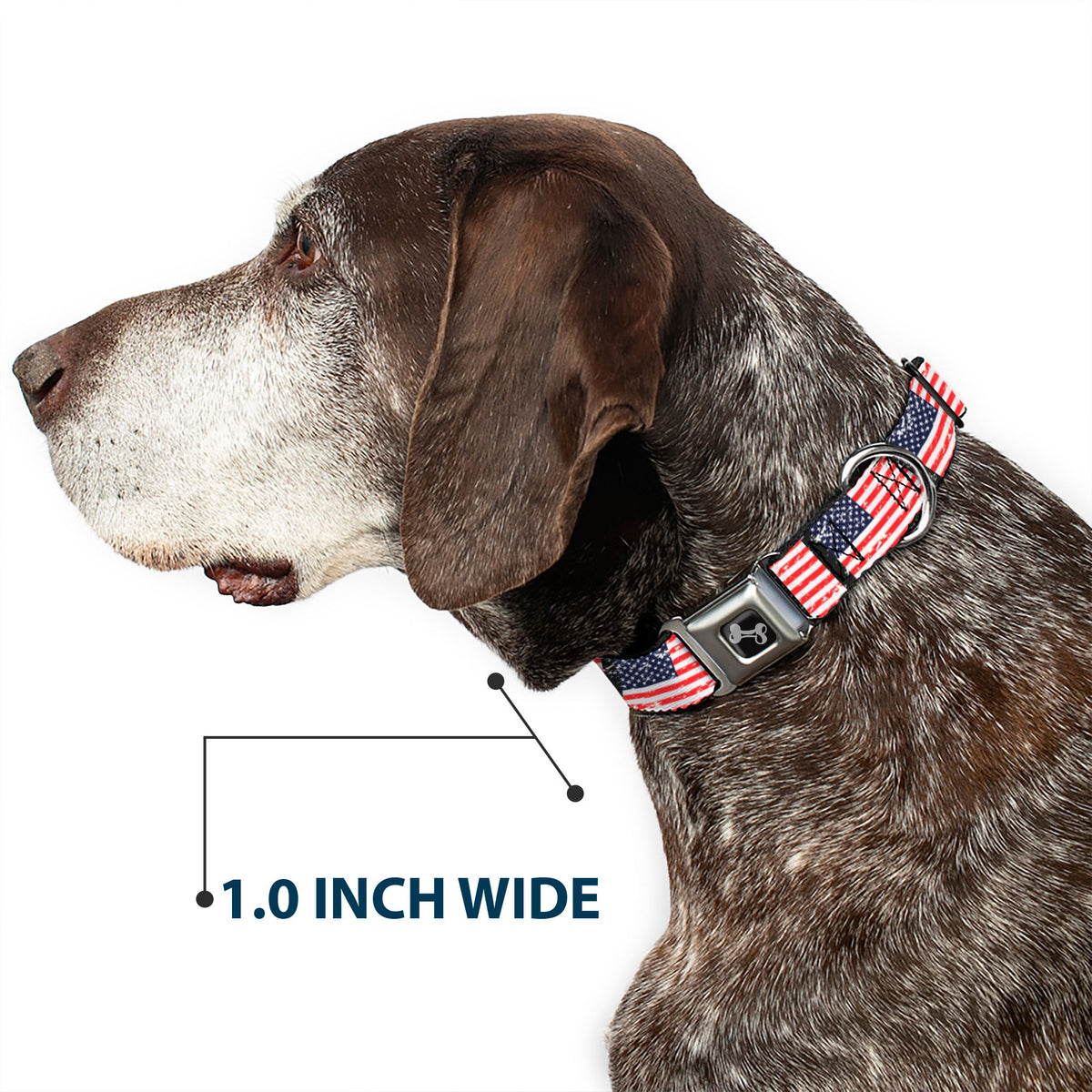 Dog Bone Seatbelt Buckle Collar - United States Flags Weathered/Black