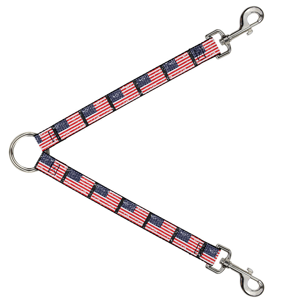 Dog Leash Splitter - United States Flags Weathered/Black