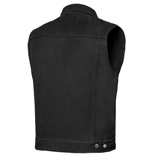 Snap Front Men's Denim Motorcycle Vest - Black