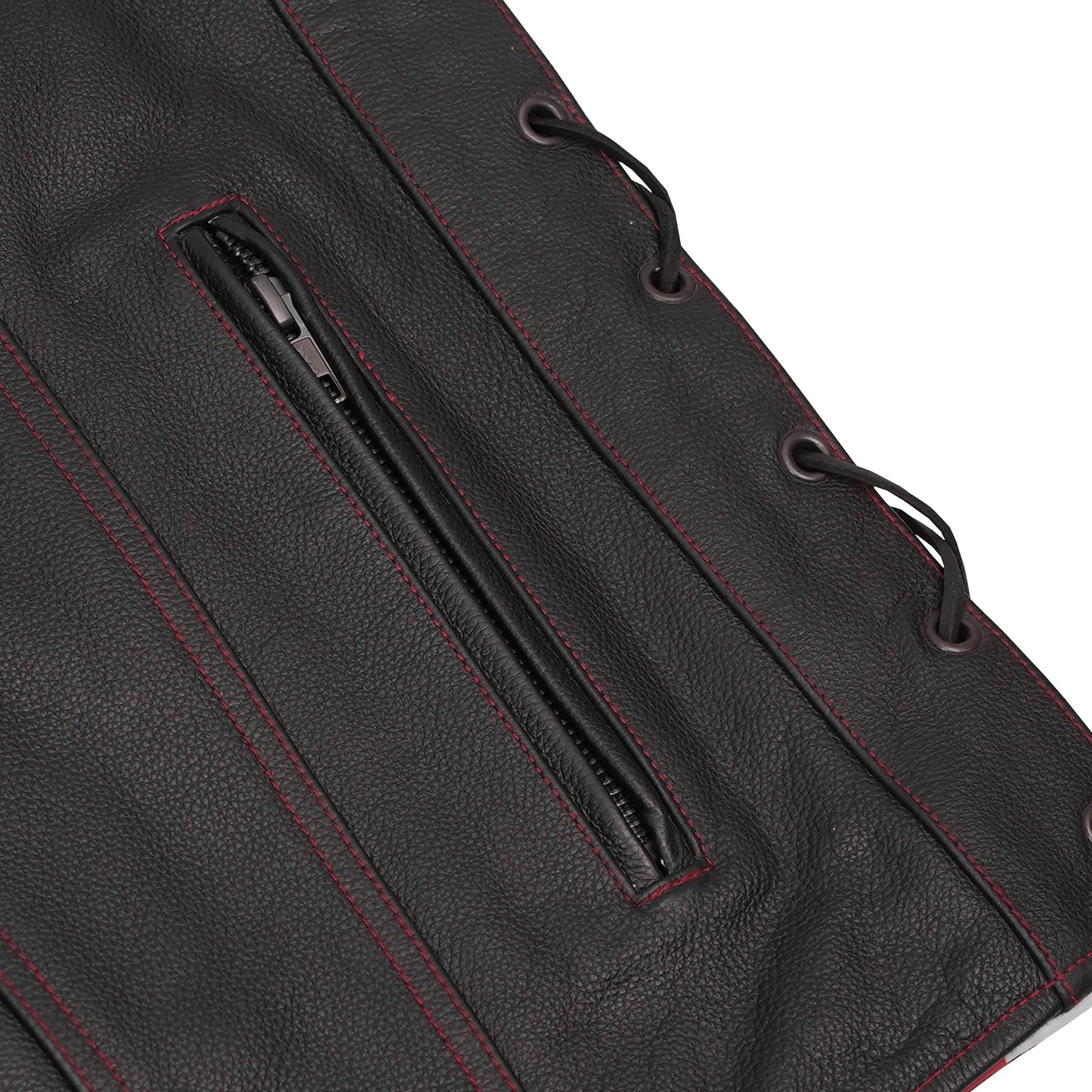 Men's Honor Ride Black Leather Motorcycle Vest with Red Stitching