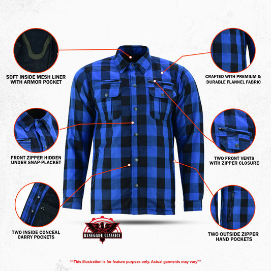 Lumberjack Men's Armored Motorcycle Flannel Shirt - Blue