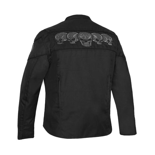 Men's Textile Scooter Style Jacket w/ Reflective Skulls