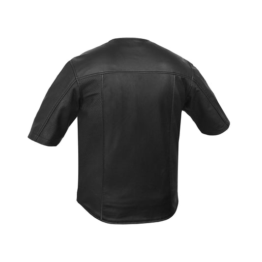 Men's Leather Baseball Motorcycle Shirt - Black