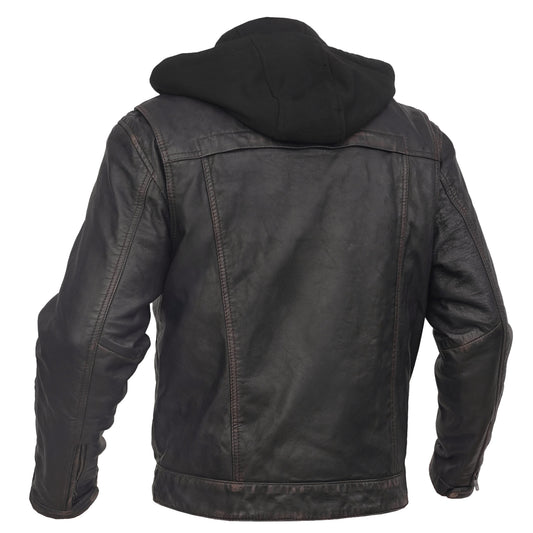 Men's Black Lightweight Drum Dyed Distressed Lambskin Jacket with Removable Hoodie