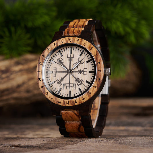 Personalized Viking Compass Vegvisir Handmade Wooden Watch