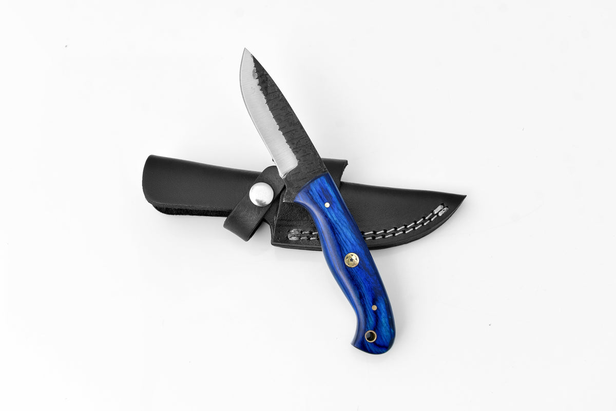Titan Azura Custom knife/ hunting knife/ Carbon steel skinning knife/ camping/ utility knife with Blue Diamond Wood handle TC-012