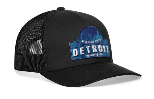 Detroit Motor City Trucker Hat | Black Cityscape Snapback