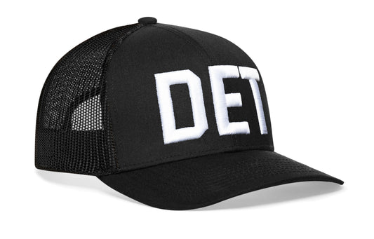 Detroit White Block Trucker Hat | Black Michigan Snapback