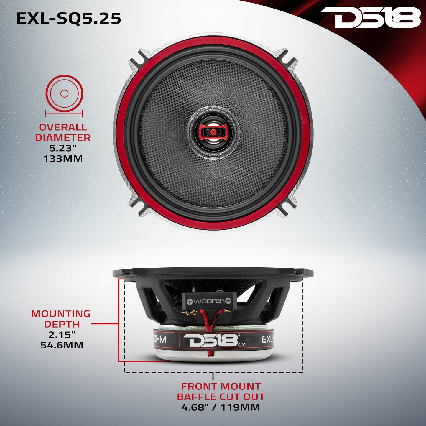 EXL 5.25" 2-Way Coaxial Speaker with Fiber Glass Cone | 80W RMS 3-Ohm