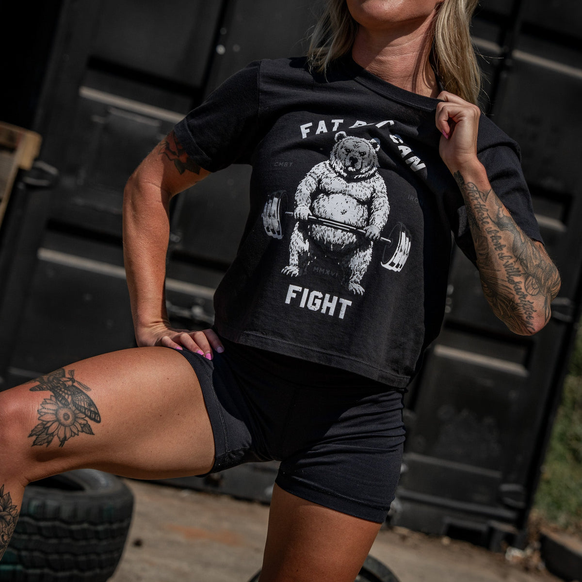 Fat But Can Fight Women's Crop Heavyweight Tee