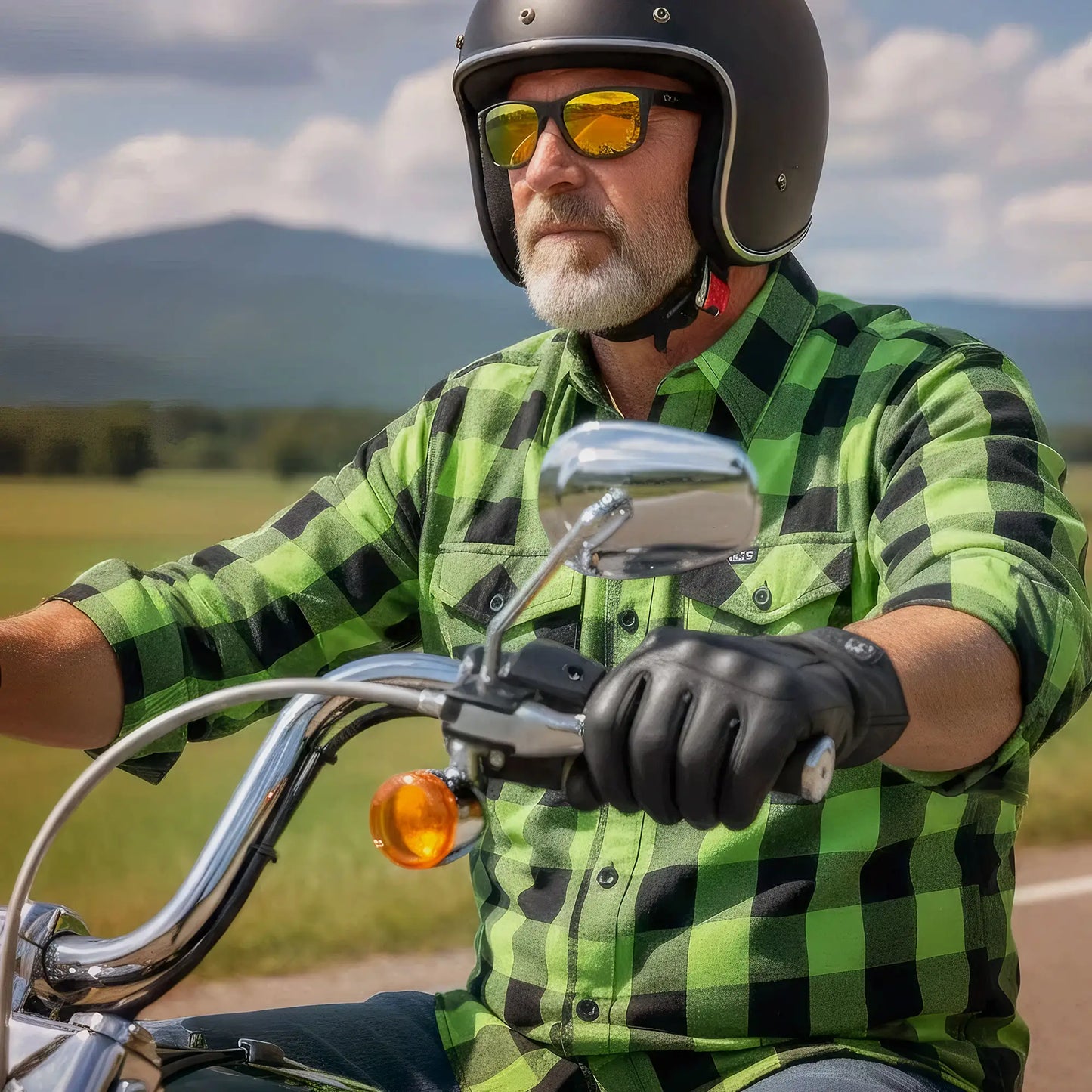 Hot Leathers Men's 'Black Crest' Black/Green Cotton Flannel Shirt - Button Front - Riding/Casual/ Work Wear - FLM2005