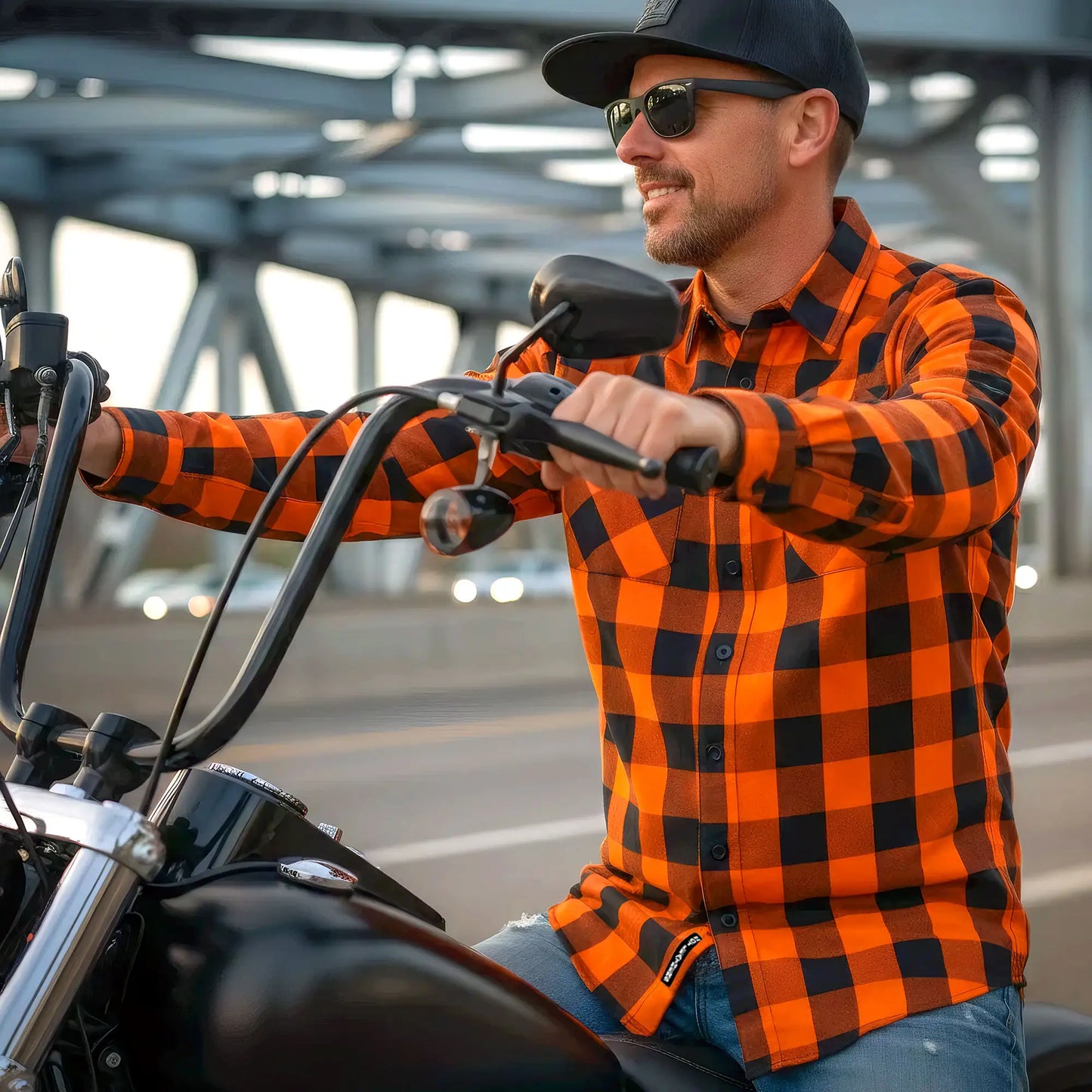 Hot Leathers Men's 'Road Vow' Orange/Black Cotton Flannel Shirt - Button Front - Riding/Casual/ Work Wear - FLM2007