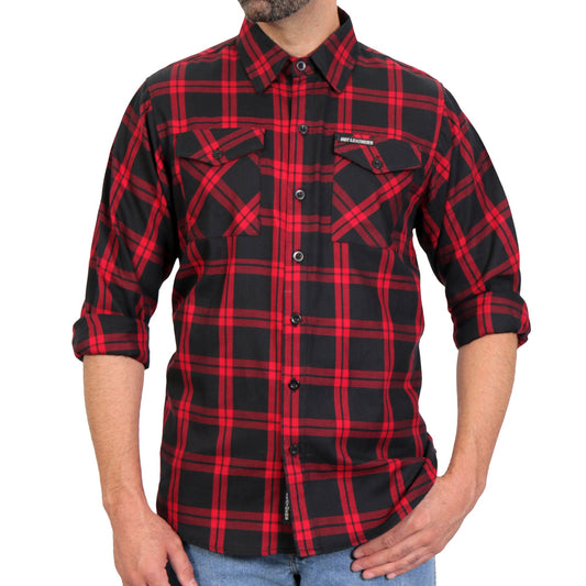 Hot Leathers Men's 'Rebel Static' Red/Black Cotton Flannel Shirt - Button Front - Riding/Casual/ Work Wear - FLM2021
