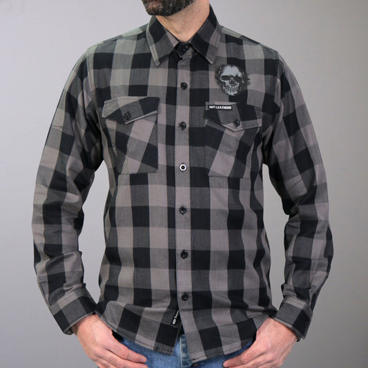Hot Leathers Men's 'Grave Rub' Black/Gray Cotton Flannel Shirt - Button Front - Riding/Casual/ Work Wear - FLM2101