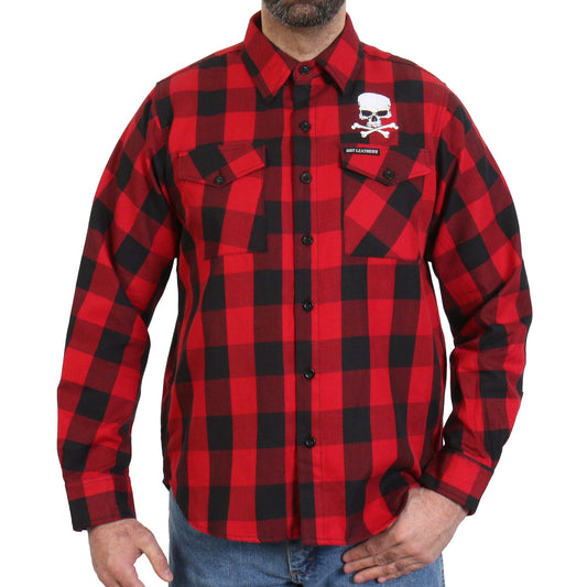 Hot Leathers Men's 'Skull & Bones' Black/Red Cotton Flannel Shirt - Button Front - Riding/Casual/ Work Wear - FLM2103